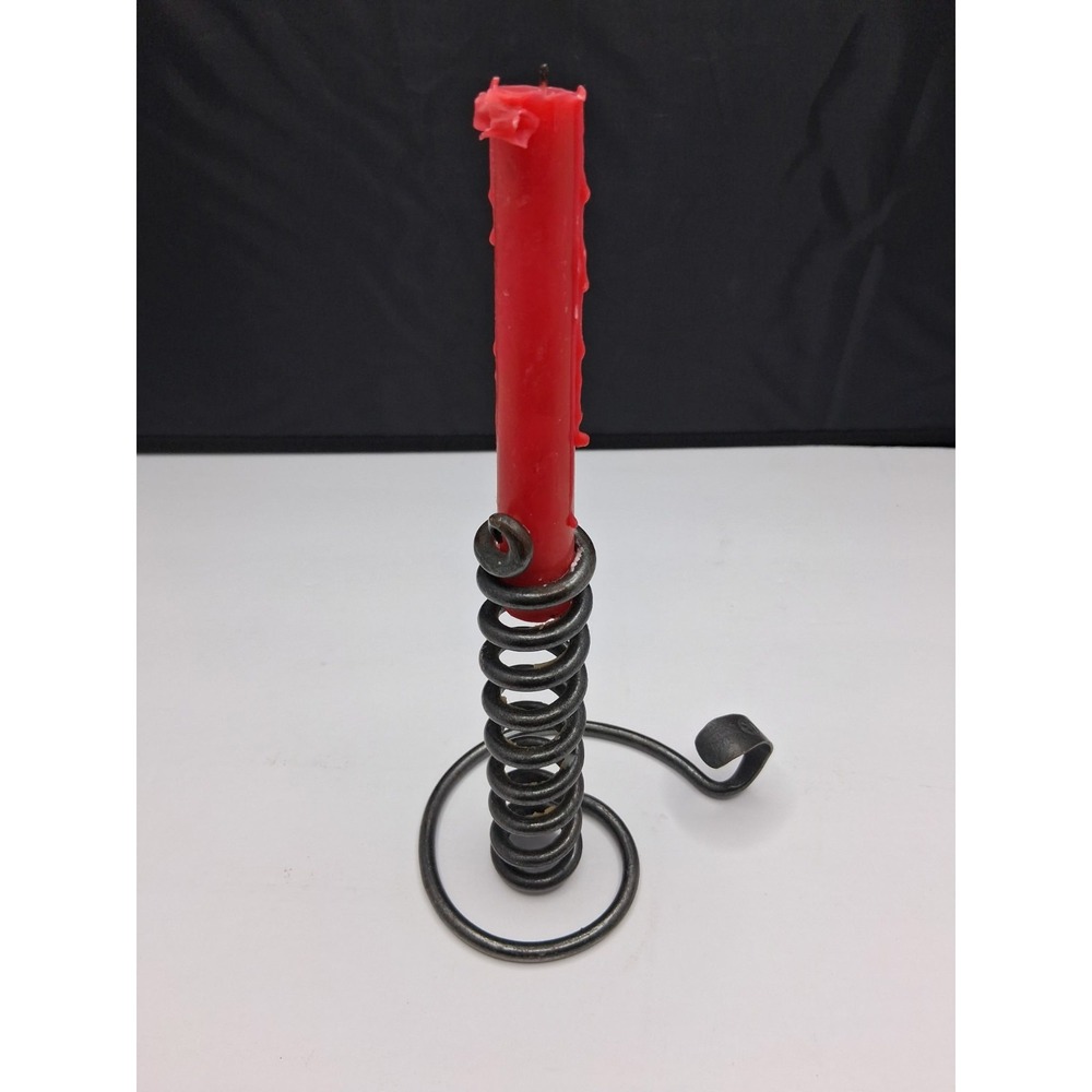 Vintage Wrought Iron Spiral Taper Candle Holder Primitive Rustic Blacksmith